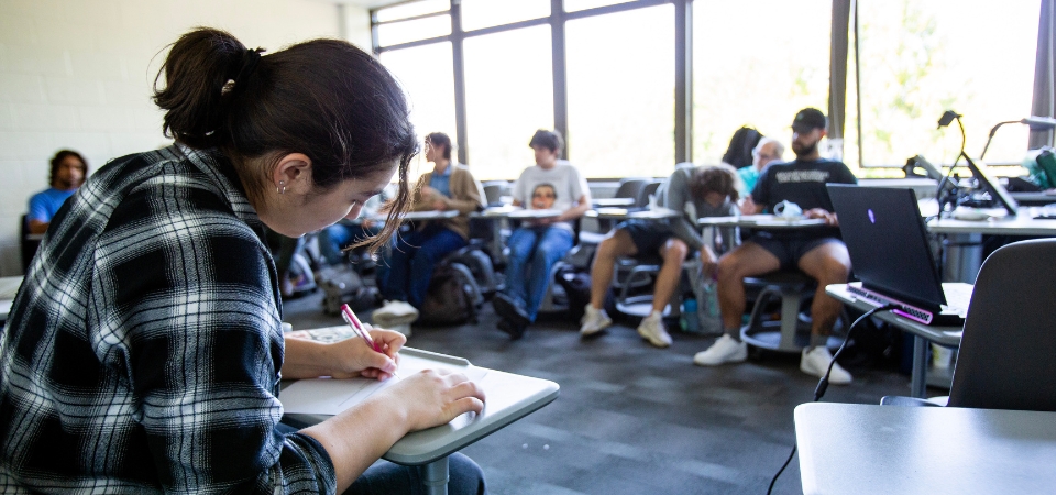 Students in GRMN 3030: Crossing Borders Lit/Cul taught by Hyoun-A Joo in Howey Physics.