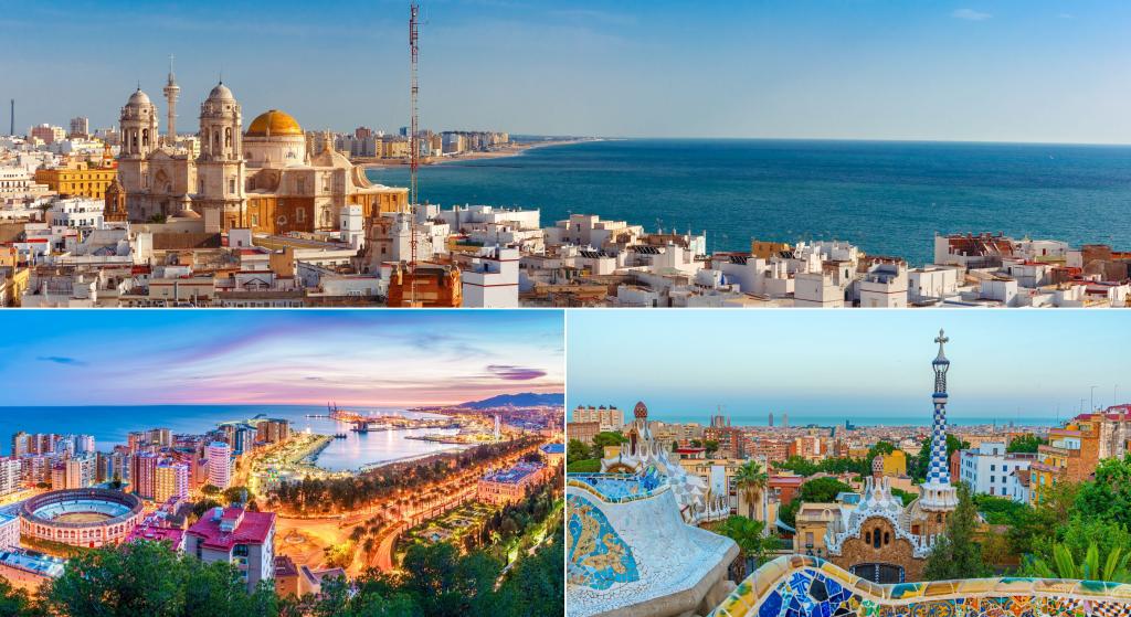 Top: Cadiz, Bottom Left: Malaga, Bottom Right: Barcelona